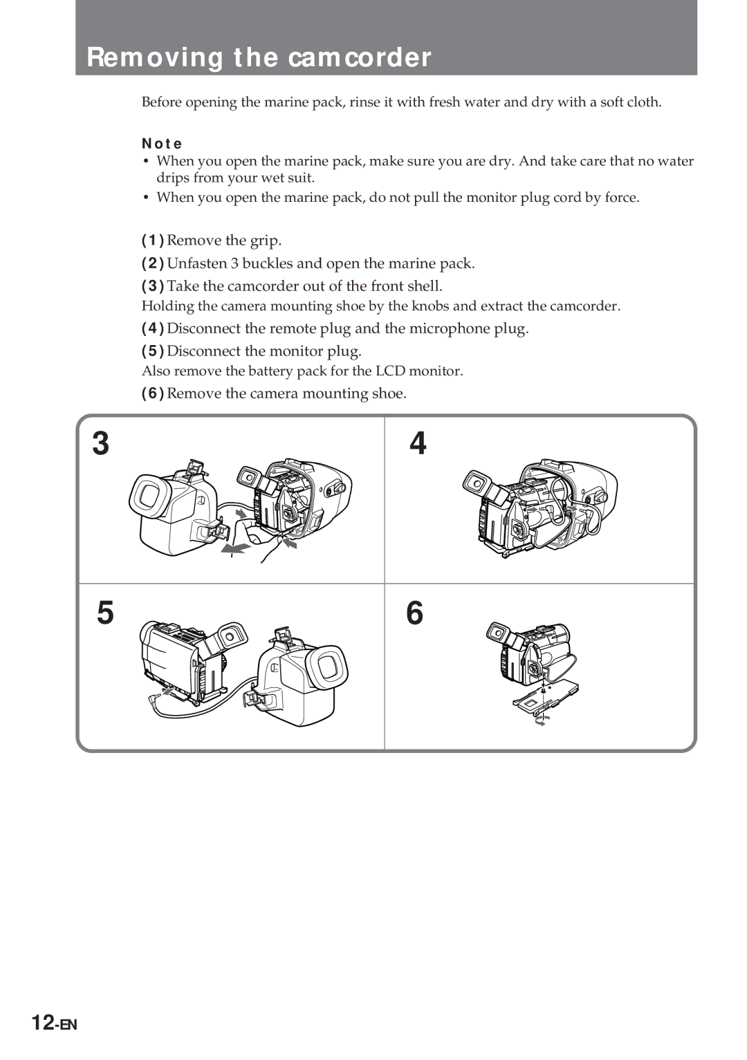 Sony MPK-TRV7 manual Removing the camcorder, 12-EN 