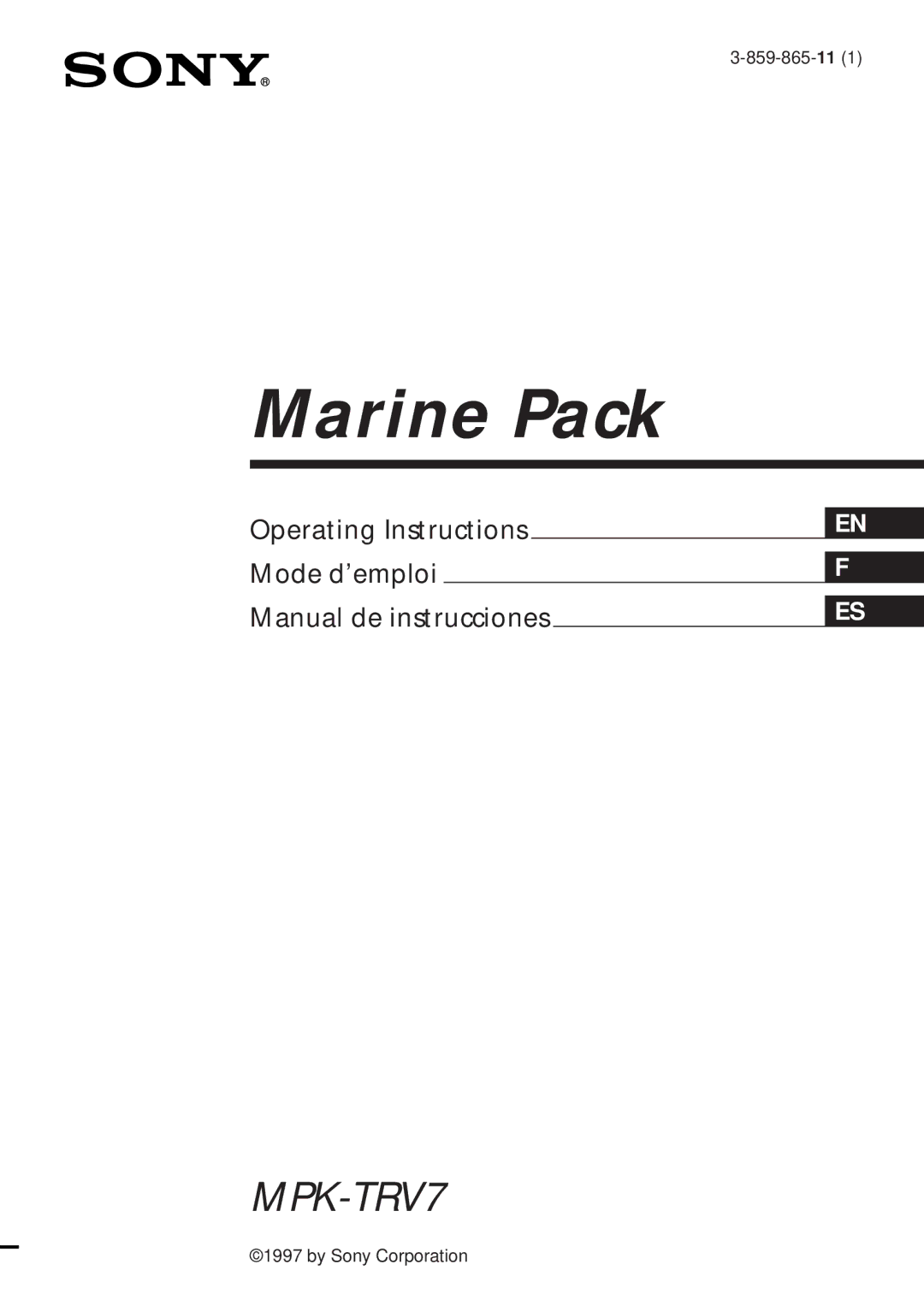 Sony MPK-TRV7 manual Marine Pack 