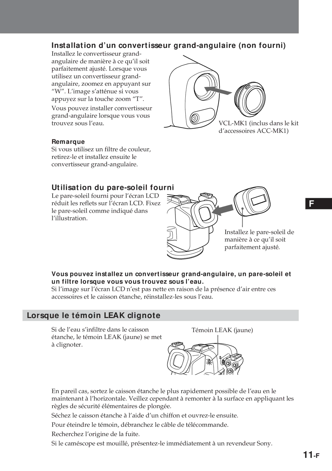 Sony MPK-TRV7 manual Installation d’un convertisseur grand-angulaire non fourni, Utilisation du pare-soleil fourni 