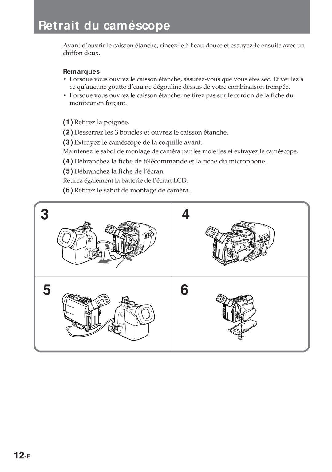 Sony MPK-TRV7 manual Retrait du caméscope, Remarques 