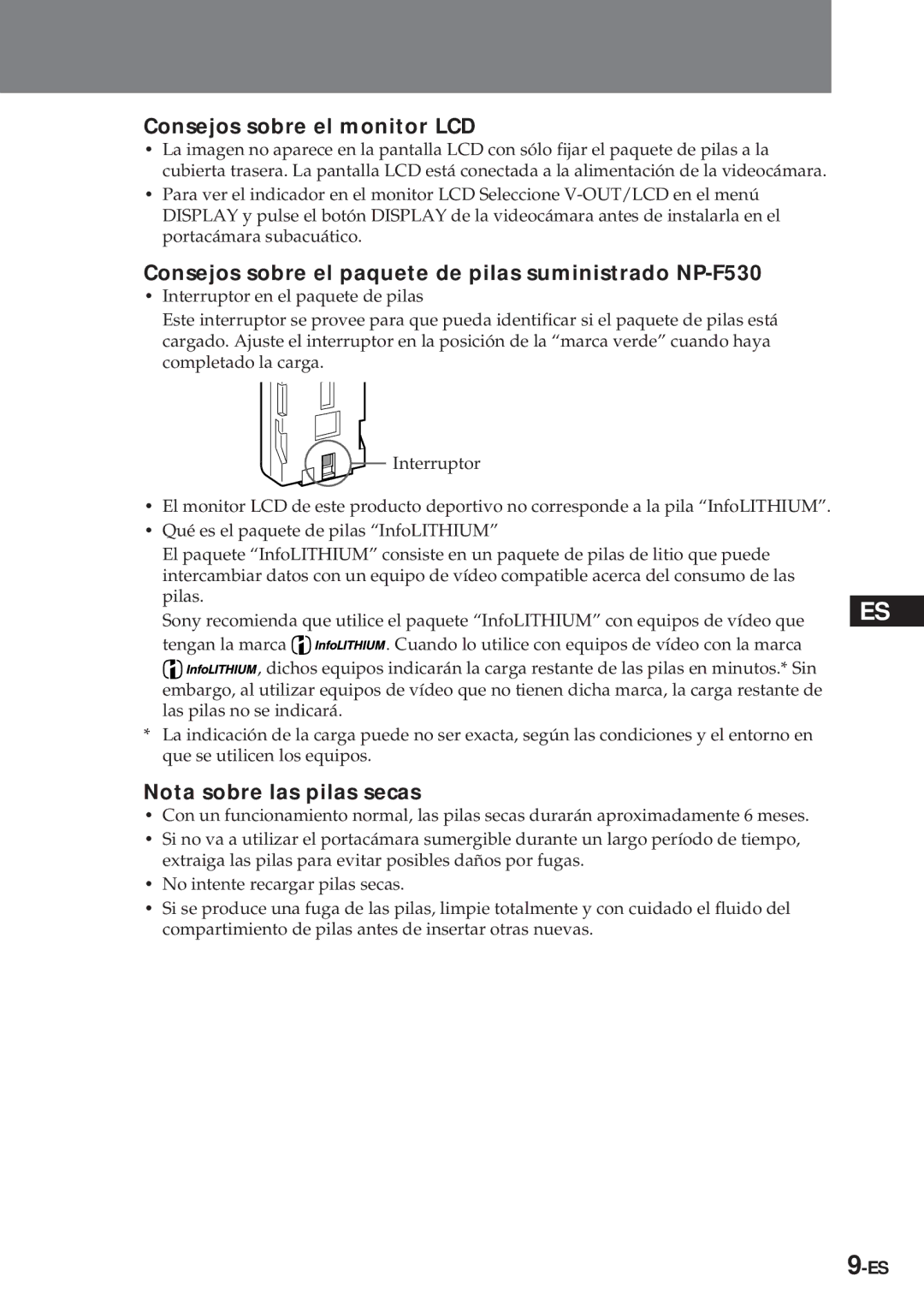 Sony MPK-TRV7 manual Consejos sobre el monitor LCD, Consejos sobre el paquete de pilas suministrado NP-F530 