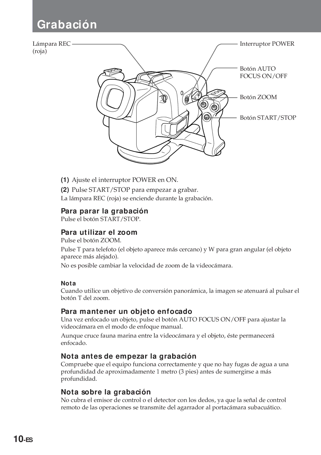 Sony MPK-TRV7 manual Grabación 