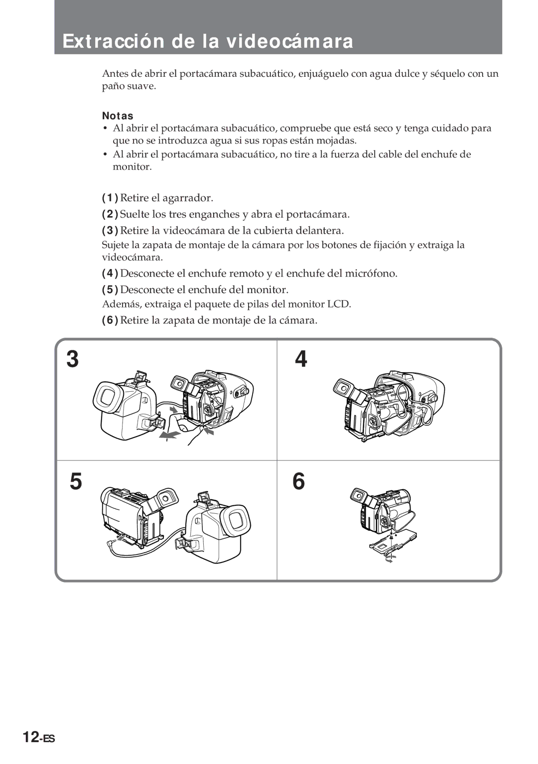 Sony MPK-TRV7 manual Extracción de la videocámara, Notas, 12-ES 