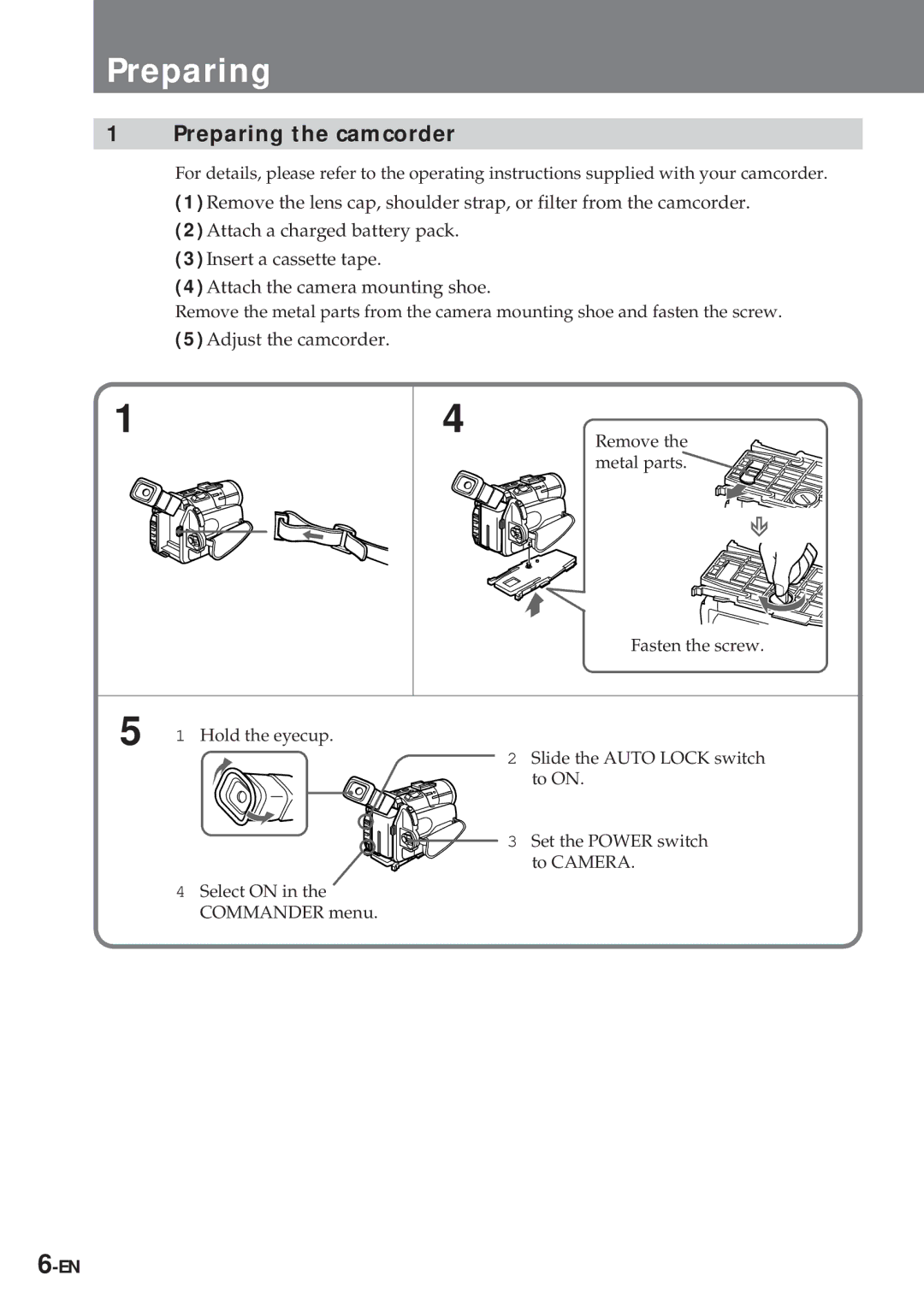 Sony MPK-TRV7 manual Preparing the camcorder 