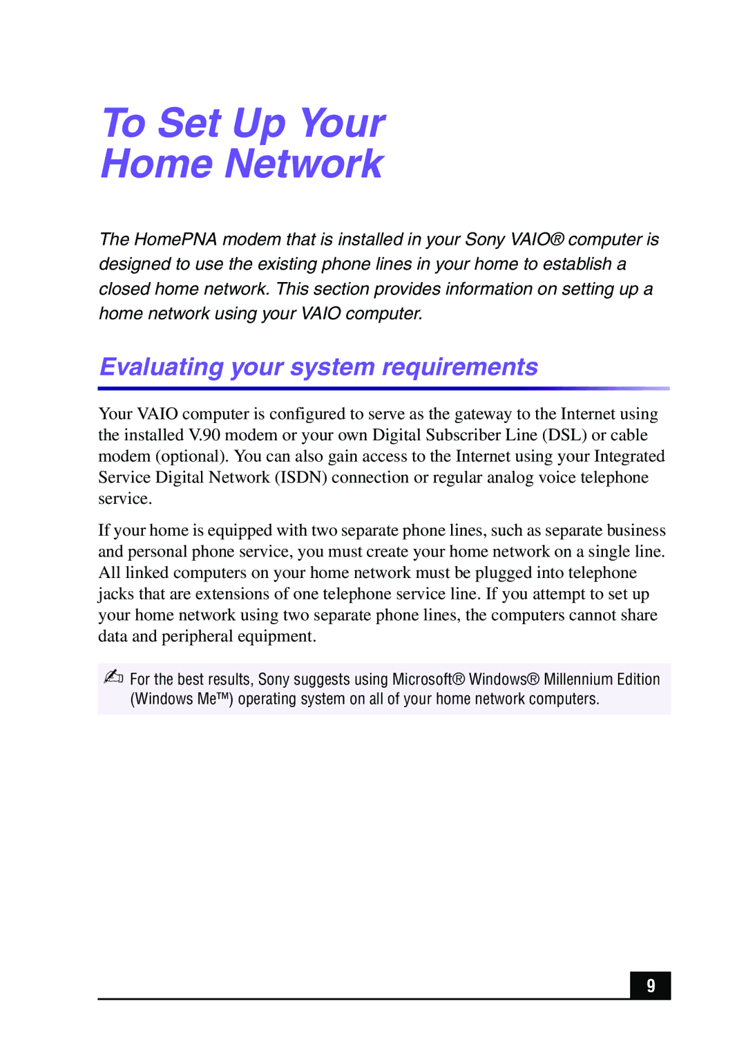 Sony MPKTHE quick start To Set Up Your Home Network, Evaluating your system requirements 