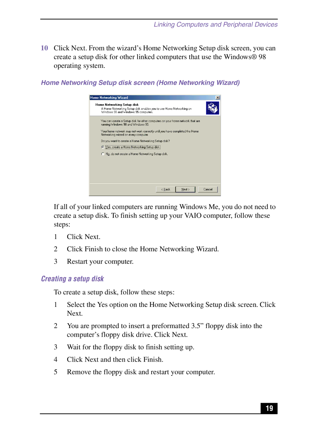 Sony MPKTHE quick start Creating a setup disk 