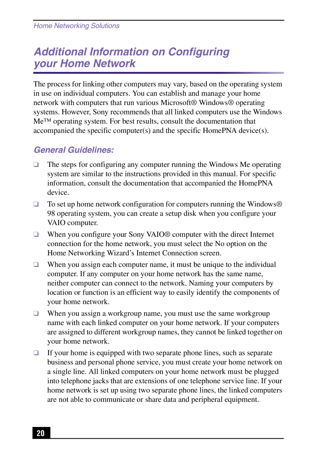 Sony MPKTHE quick start Additional Information on Configuring your Home Network, General Guidelines 