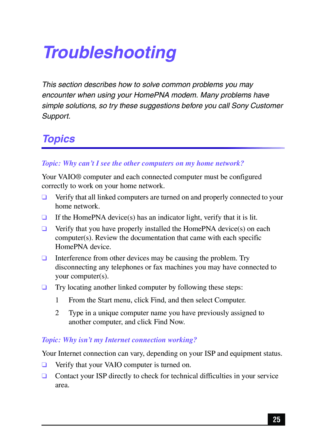 Sony MPKTHE quick start Troubleshooting, Topics 