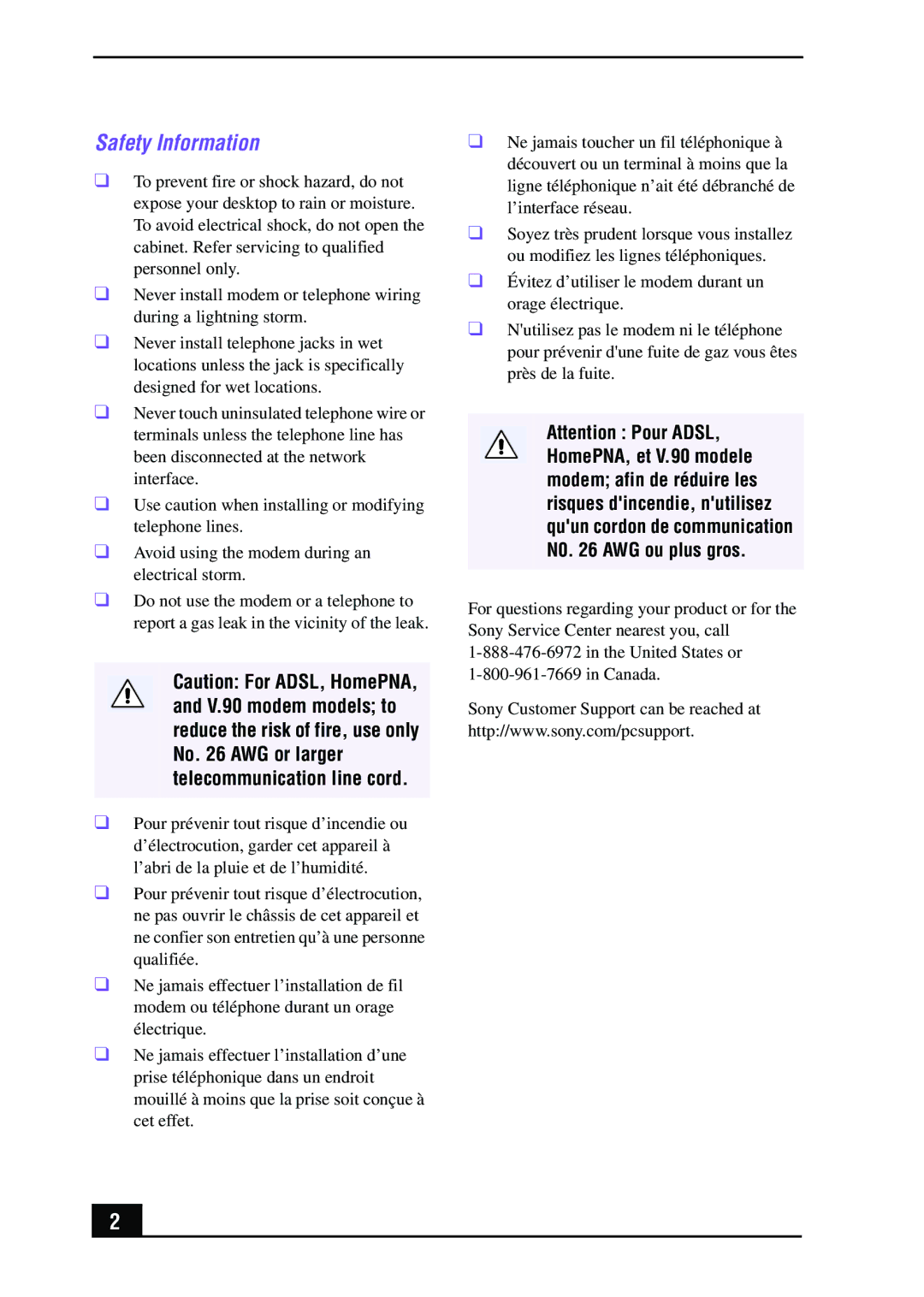 Sony MPKTHE quick start Safety Information 