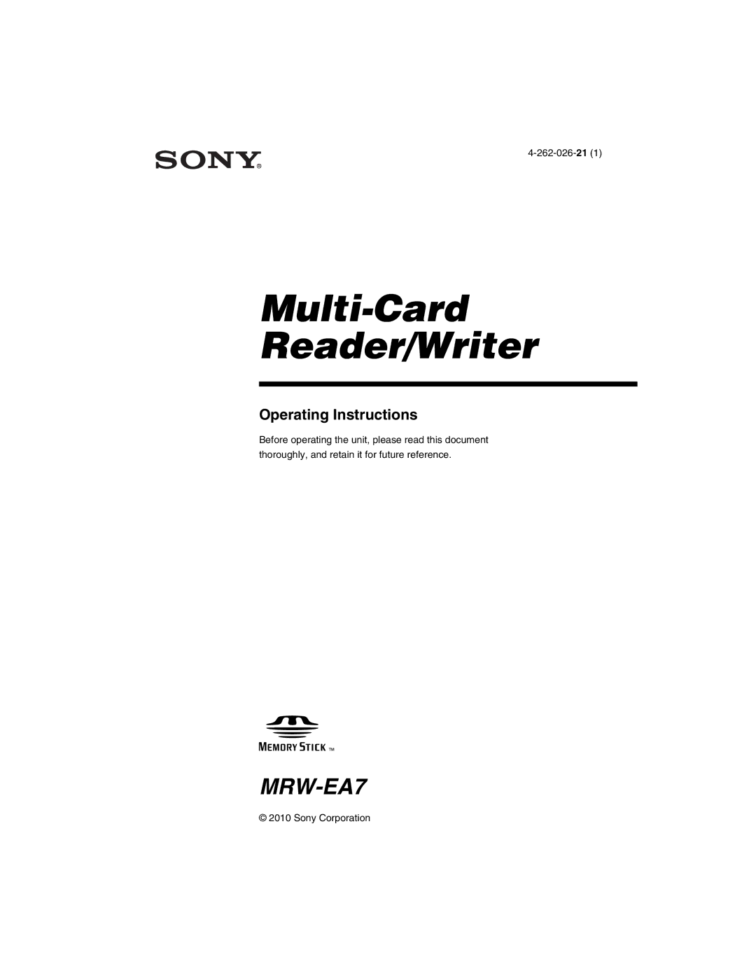 Sony MRW-EA7 manual Multi-Card Reader/Writer 