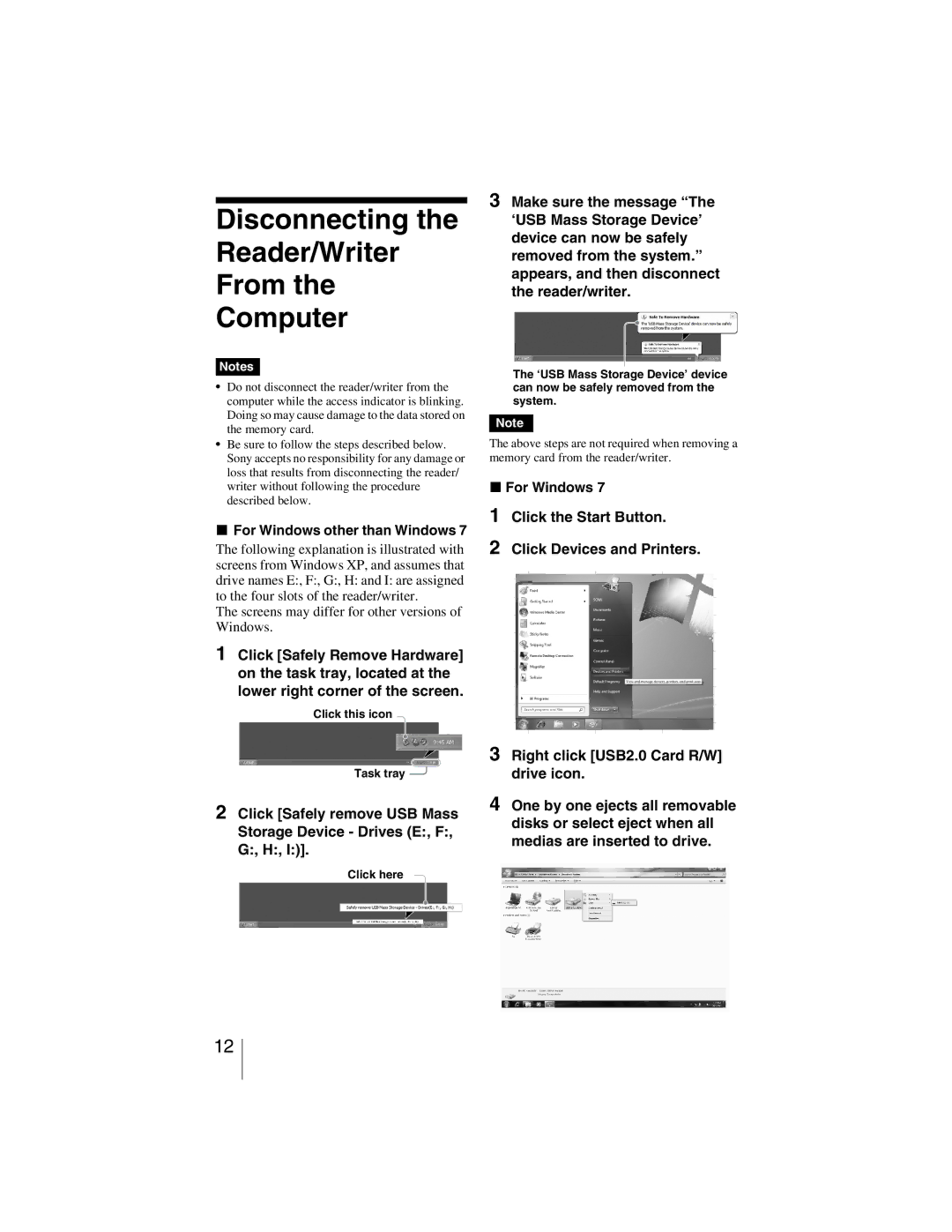 Sony MRW-EA7 manual Disconnecting Reader/Writer From Computer 