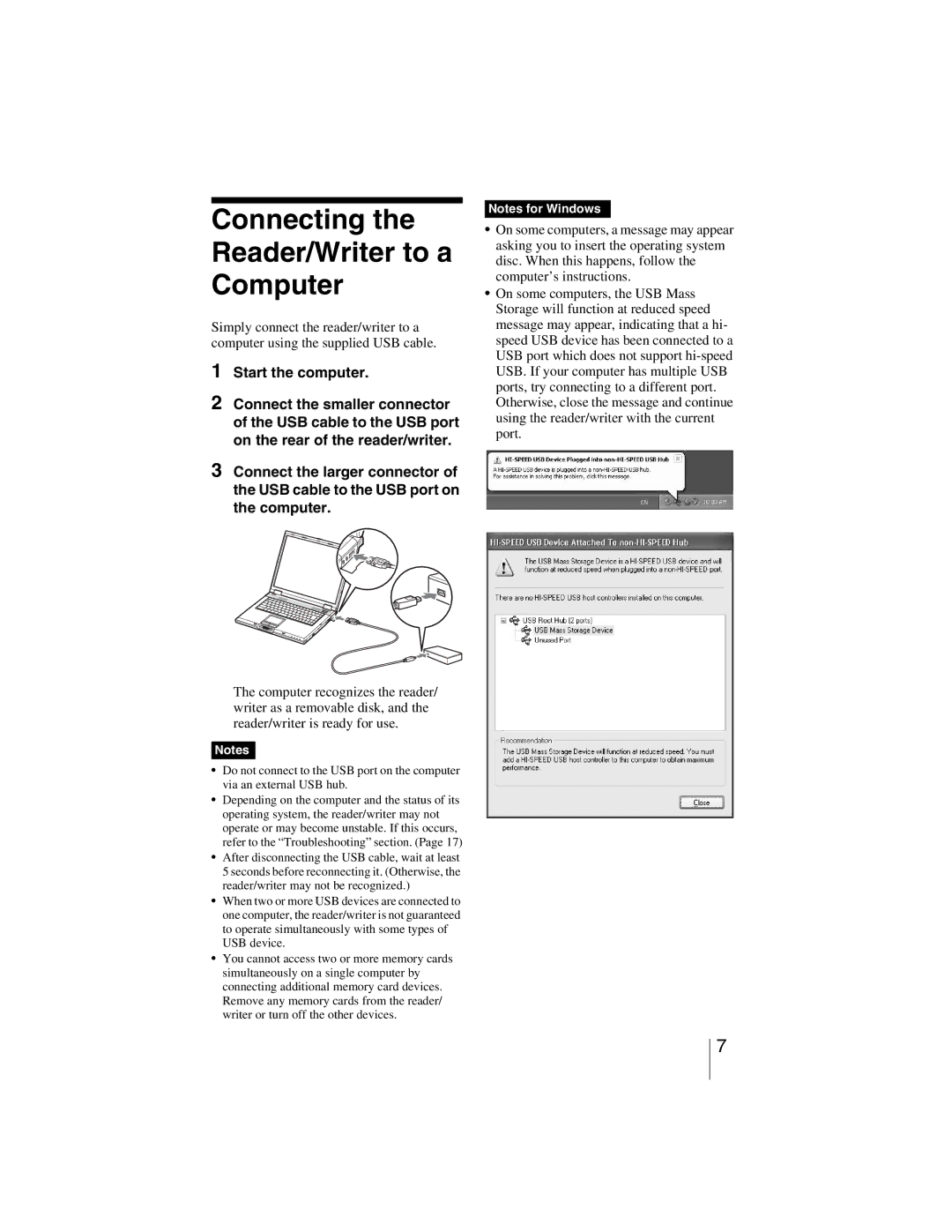 Sony MRW-EA7 manual Connecting the Reader/Writer to a Computer, Start the computer 