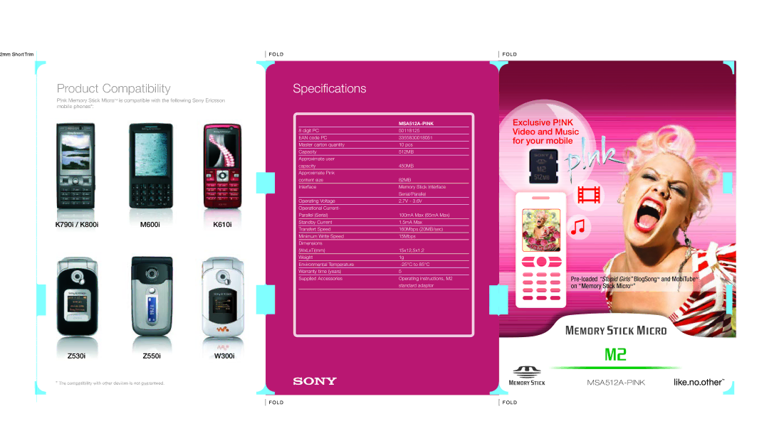 Sony MSA512A-PINK specifications Specifications 