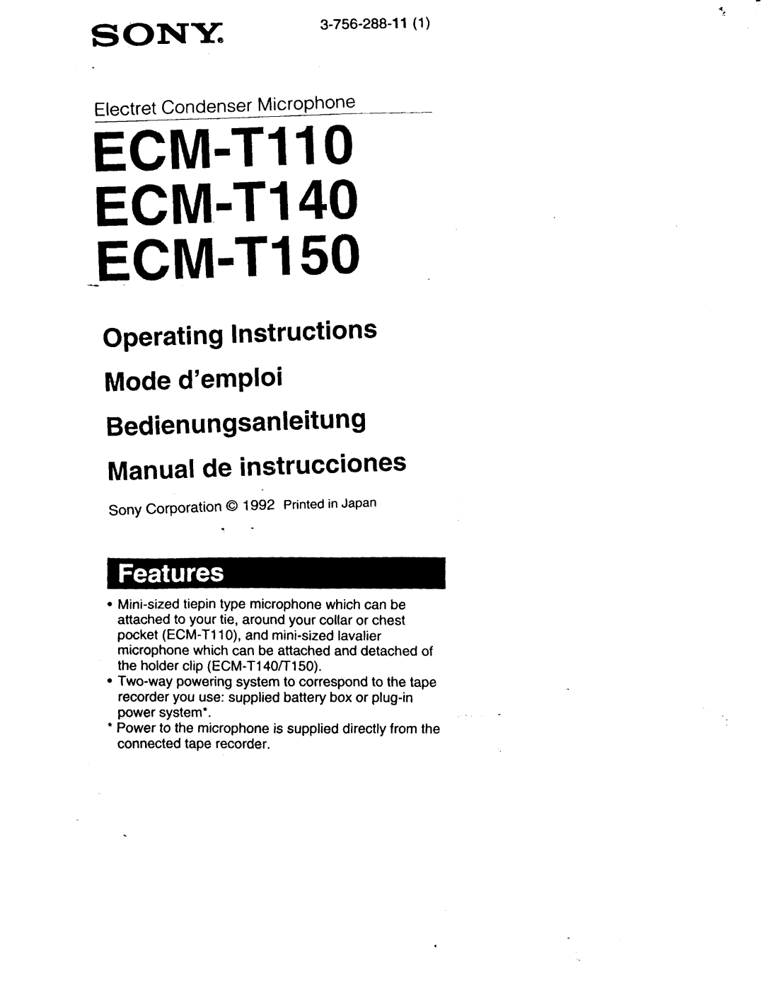 Sony MT15029 manual 