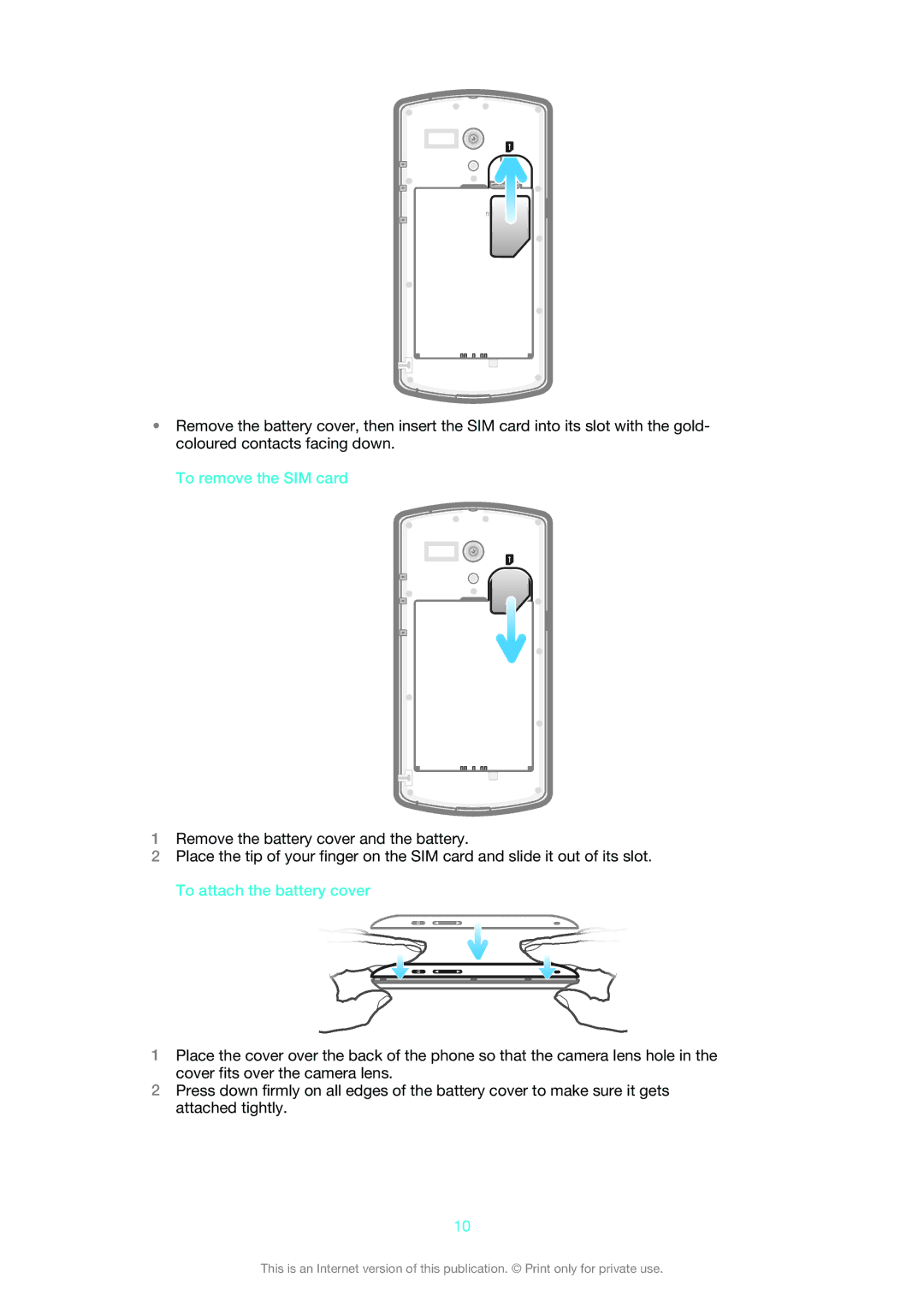 Sony MT25i manual To remove the SIM card 