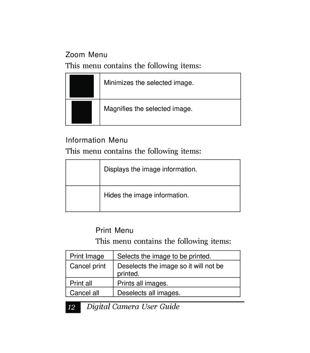 Sony Multi Functional Digital Camera manual Information Menu, Print Menu 