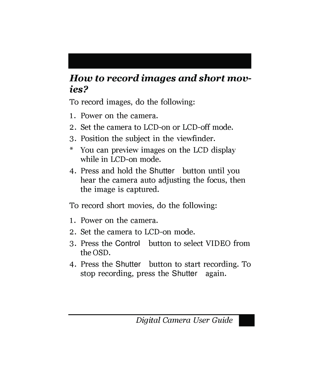 Sony Multi Functional Digital Camera manual How to record images and short mov- ies? 