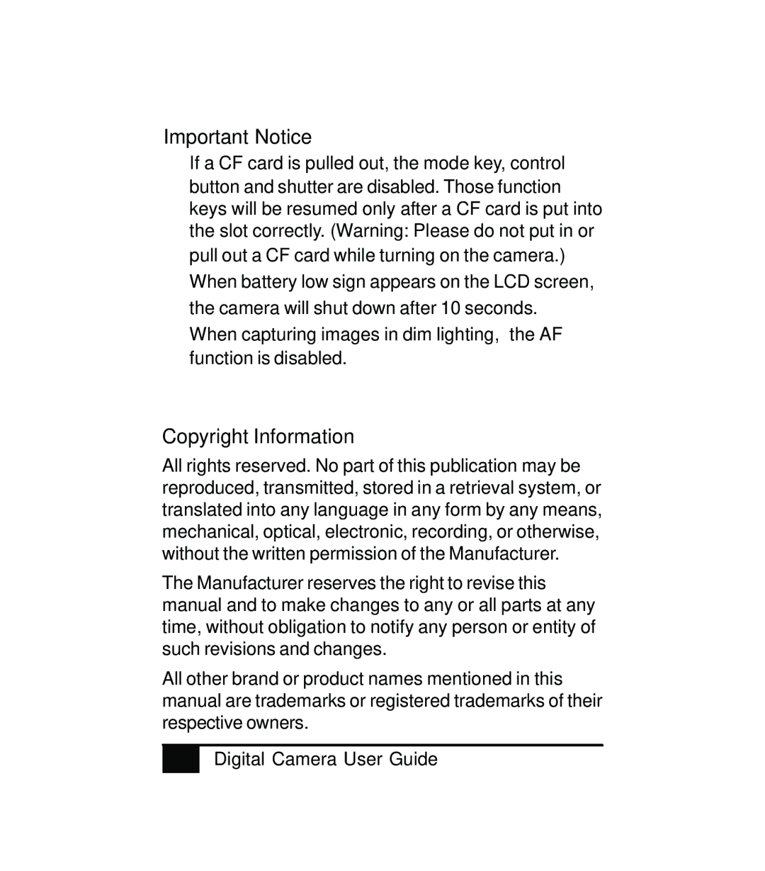 Sony Multi Functional Digital Camera manual Important Notice 