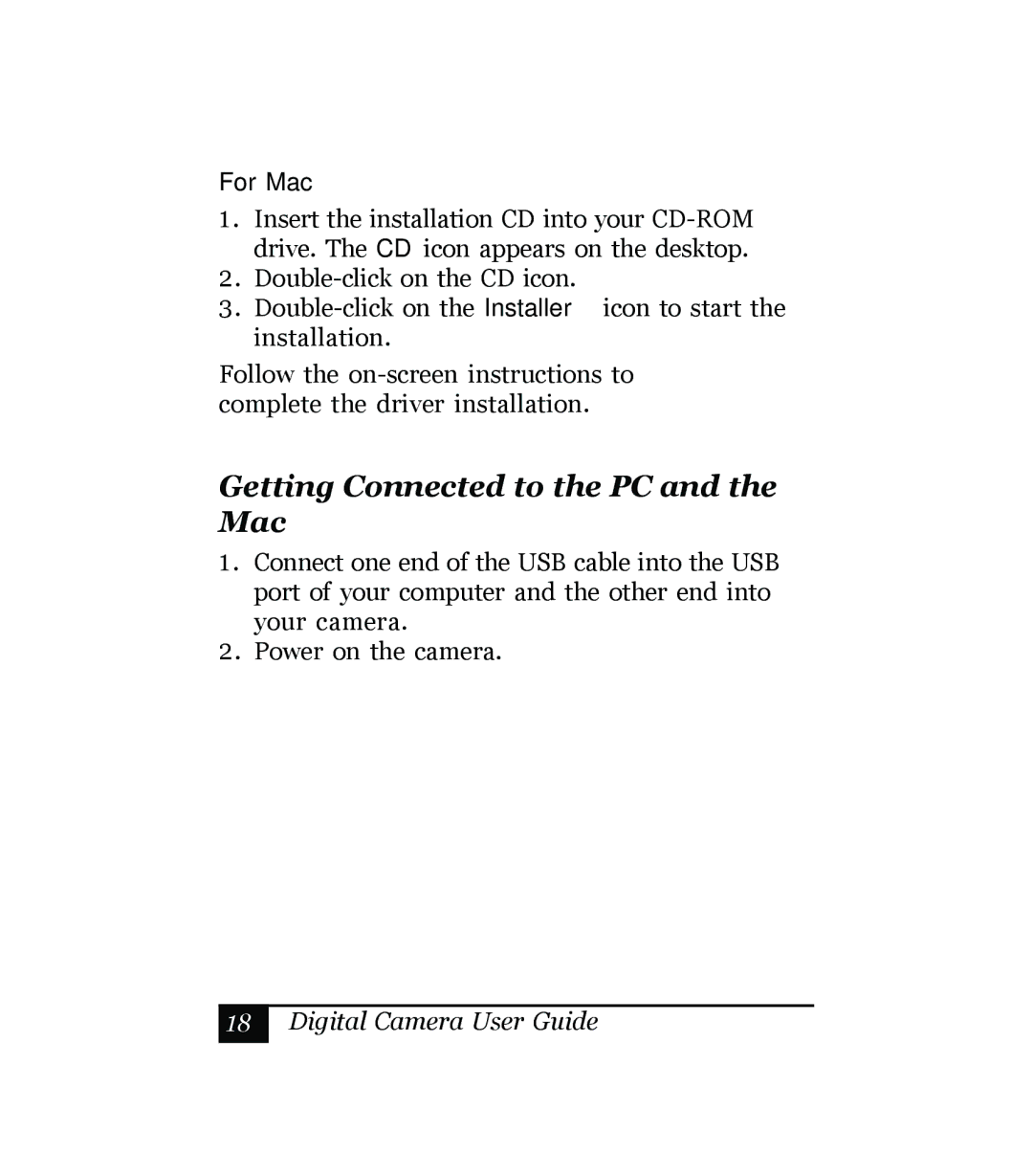 Sony Multi Functional Digital Camera manual Getting Connected to the PC and the Mac, For Mac 