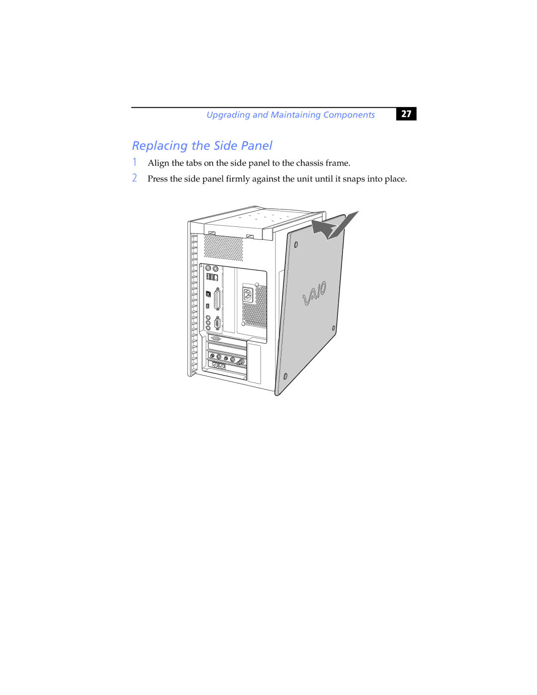 Sony Music Mixer, PCV-RX790, 267 manual Replacing the Side Panel 