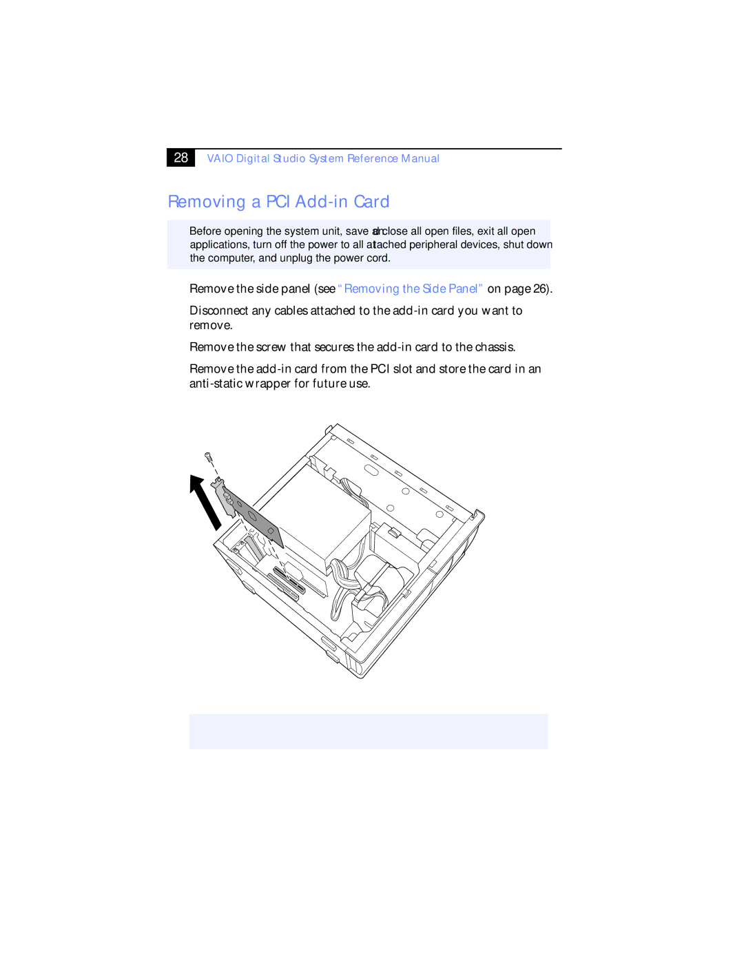 Sony PCV-RX790, Music Mixer, 267 manual Removing a PCI Add-in Card 