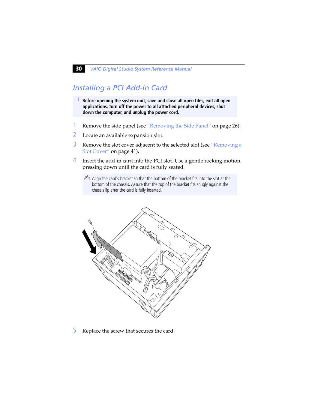 Sony Music Mixer, PCV-RX790, 267 manual Installing a PCI Add-In Card 