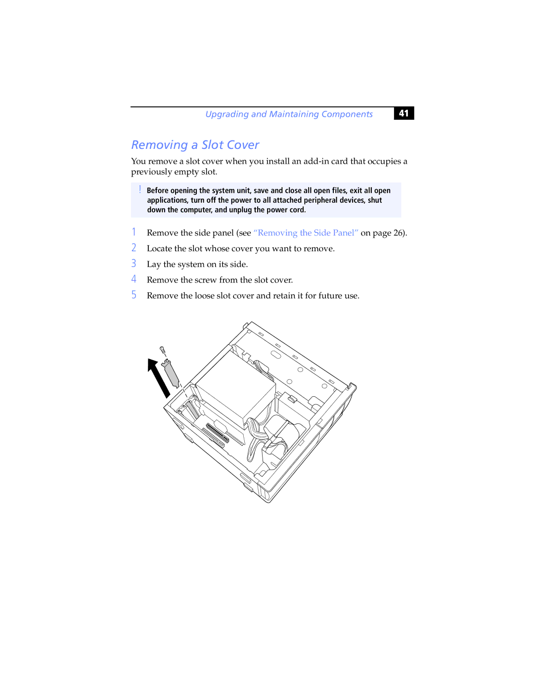 Sony 267, Music Mixer, PCV-RX790 manual Removing a Slot Cover 