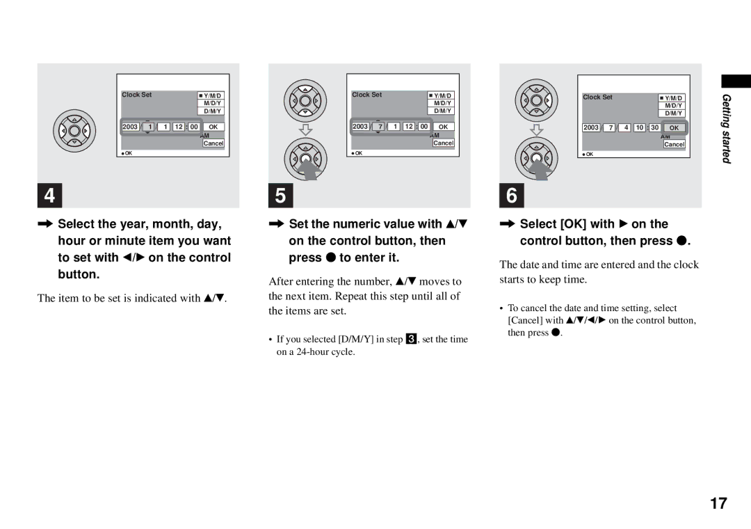 Sony MVC-CD350 operating instructions Select OK with B on the control button, then press z 