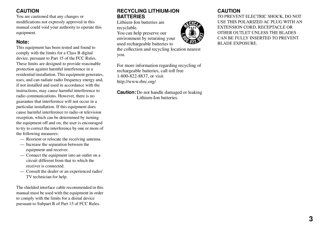 Sony MVC-CD350 operating instructions Recycling LITHIUM-ION Batteries 