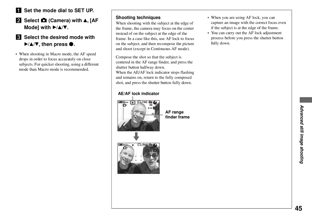 Sony MVC-CD350 operating instructions Shooting techniques 