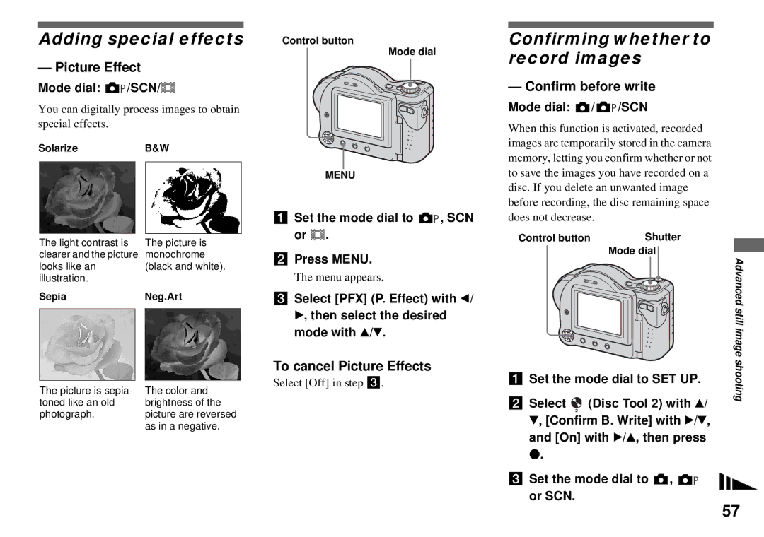 Sony MVC-CD350 Adding special effects, Confirming whether to record images, To cancel Picture Effects 