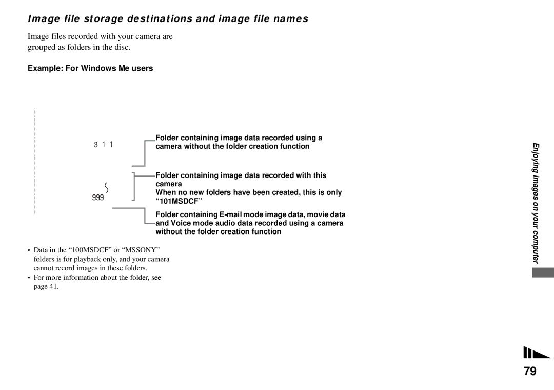 Sony MVC-CD350 operating instructions Image file storage destinations and image file names, Example For Windows Me users 