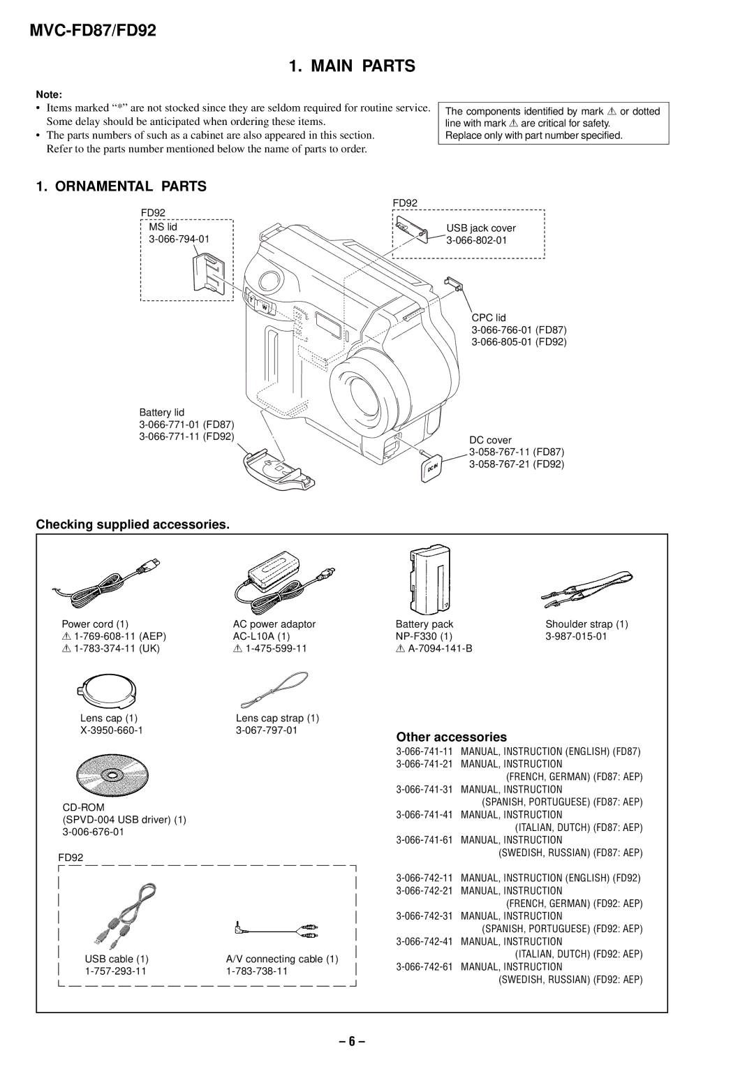 Sony MVC-FD87 service manual Checking supplied accessories, Other accessories, Aep, Cd-Rom 