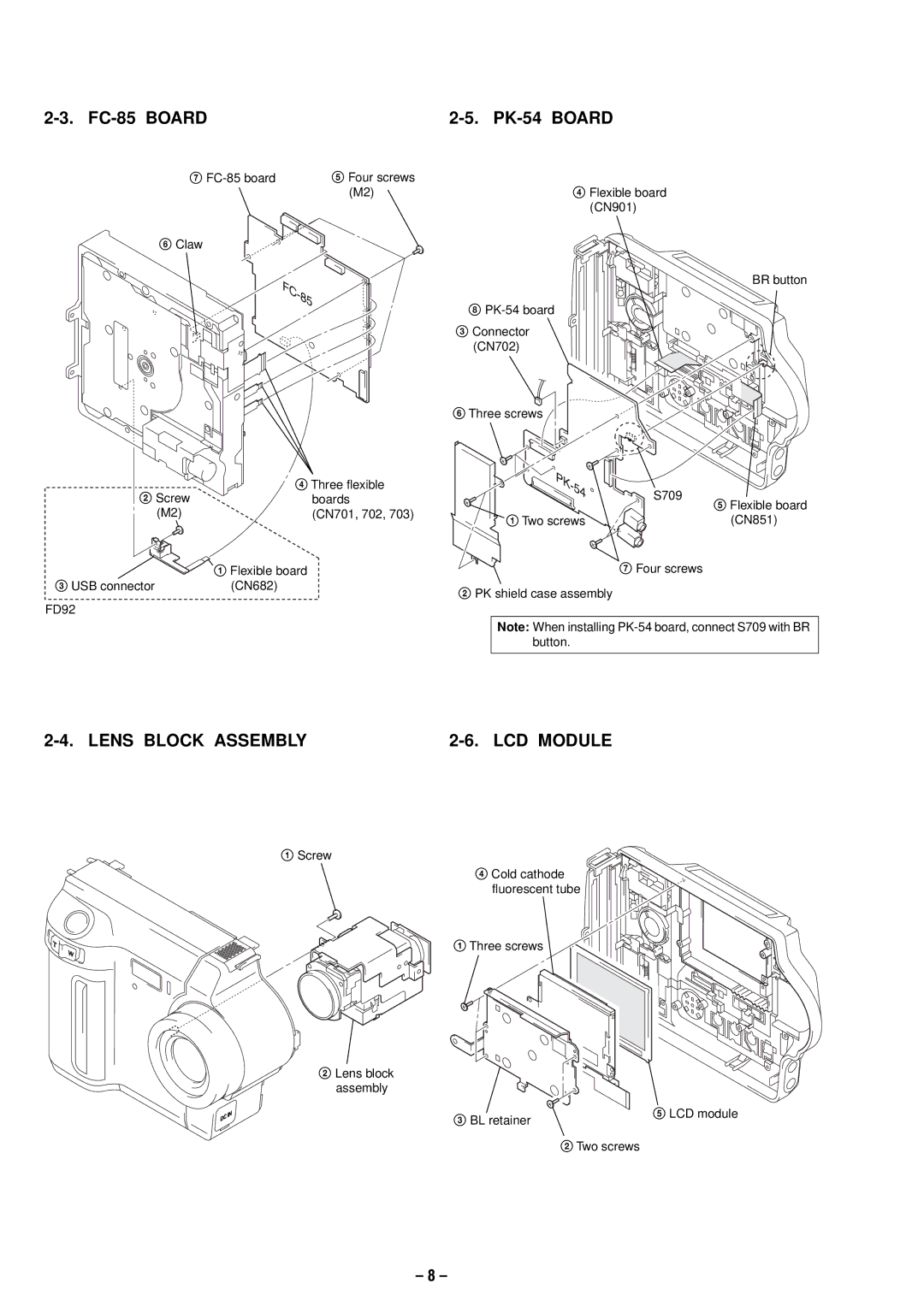 Sony MVC-FD87 service manual Lens Block Assembly LCD Module 