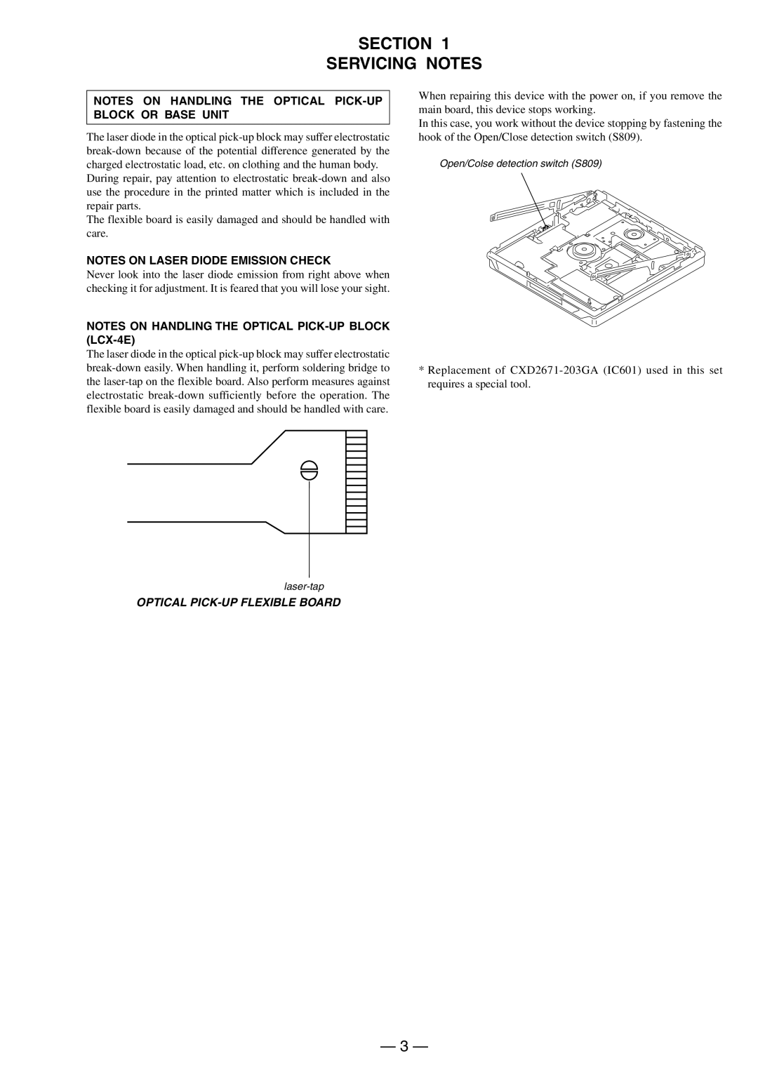 Sony MX-E500 specifications Section Servicing Notes 