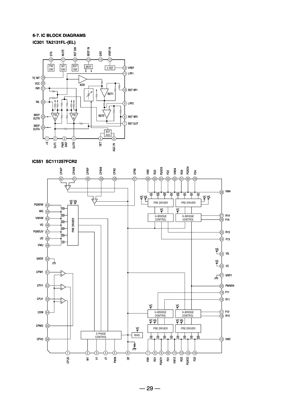 Sony MX-E500 specifications Ic Block Diagrams, IC301 TA2131FL-EL, IC551 SC111257FCR2 