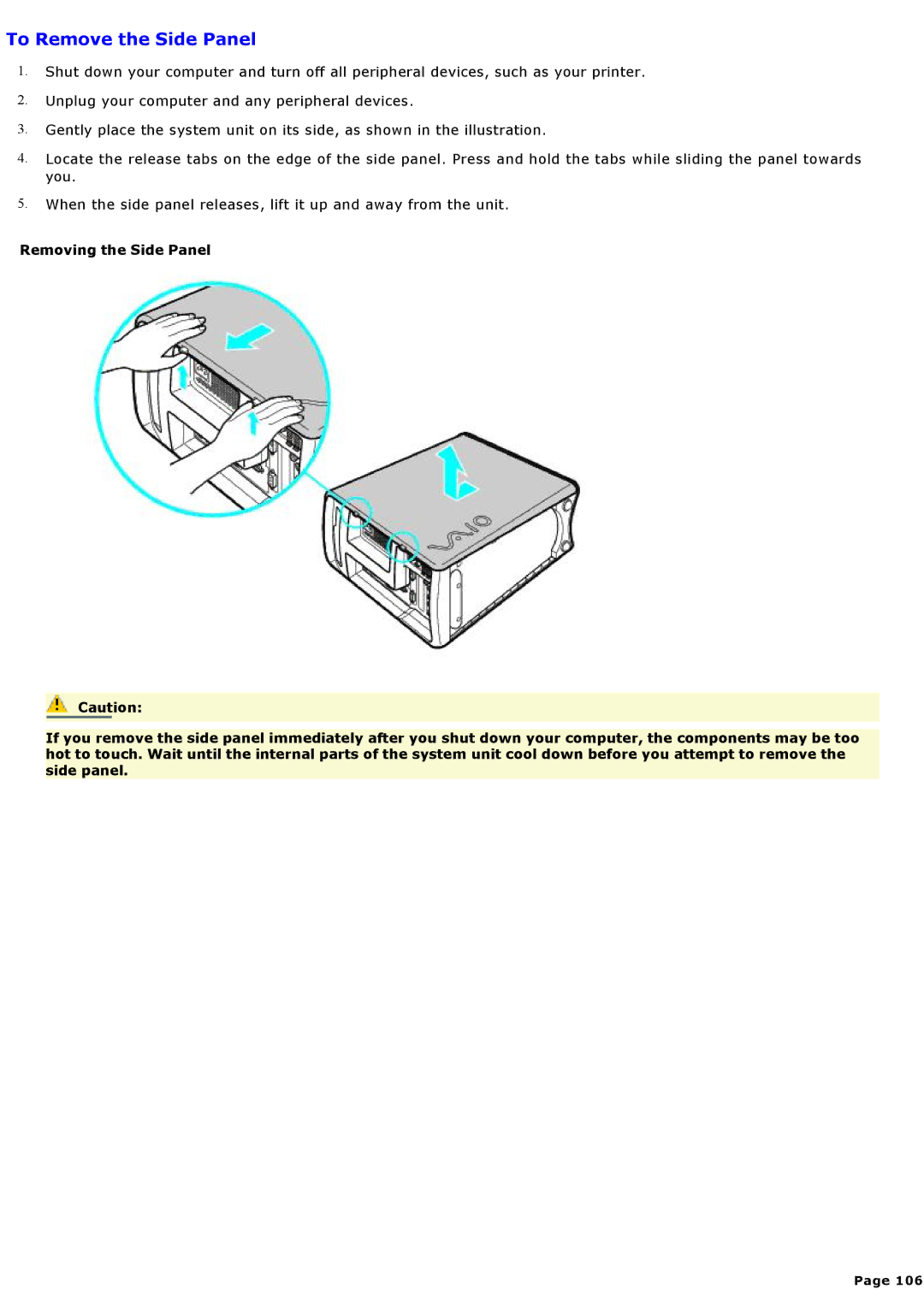 Sony MX manual To Remove the Side Panel 