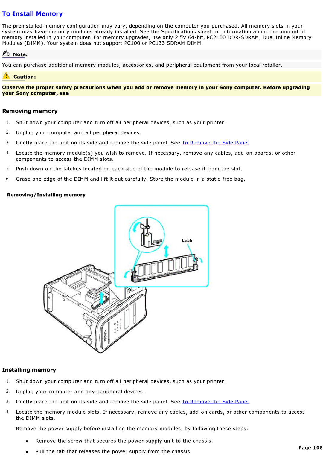 Sony MX manual To Install Memory, Removing memory, Removing/Installing memory 