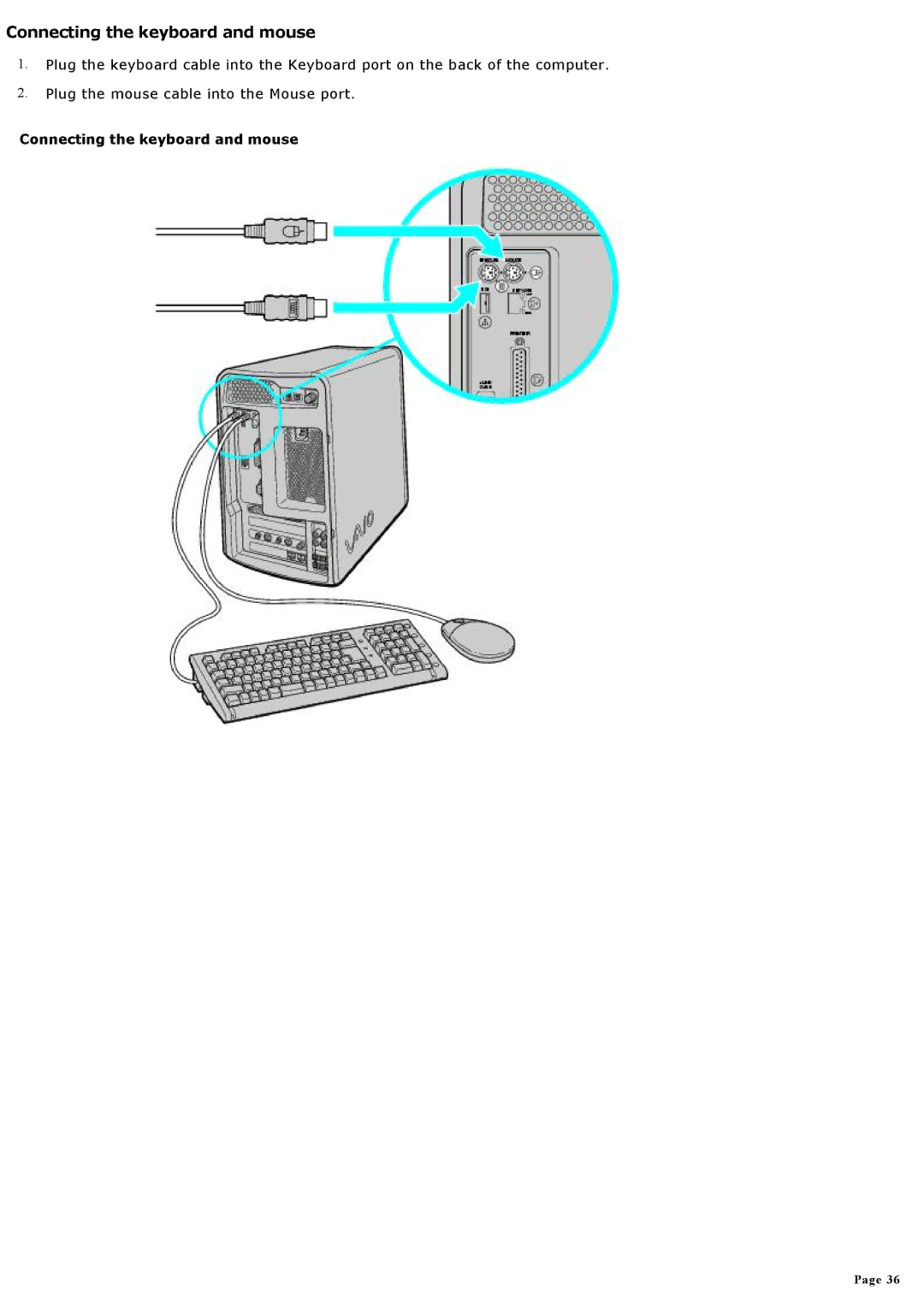 Sony MX manual Connecting the keyboard and mouse 