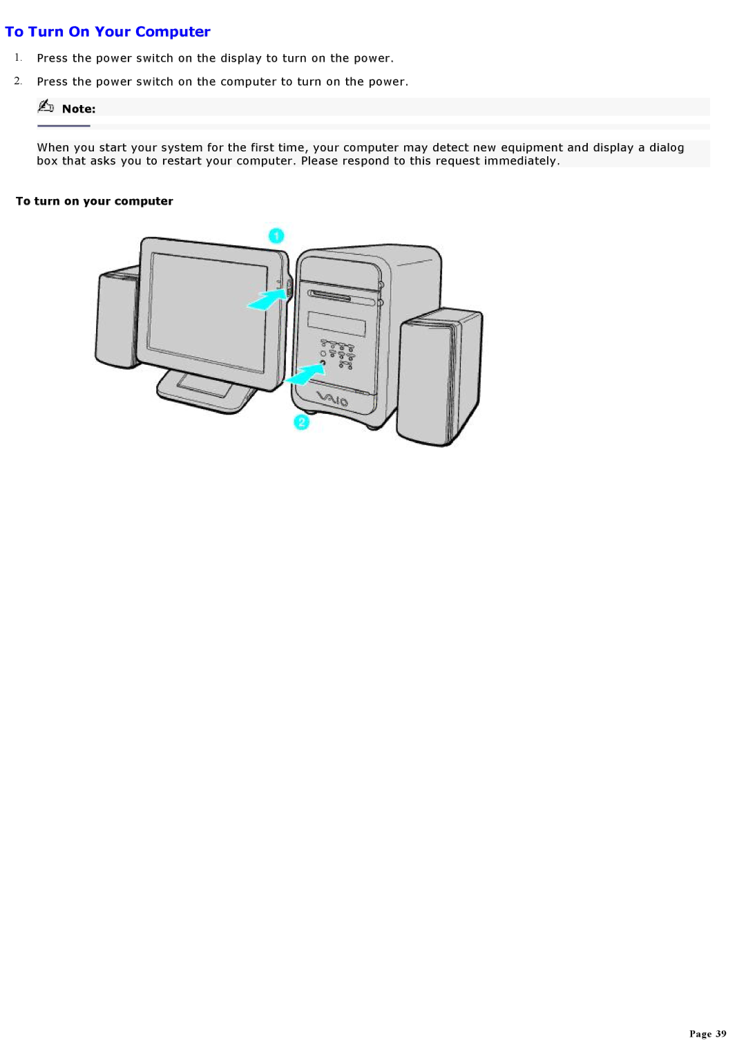 Sony MX manual To Turn On Your Computer, To turn on your computer 