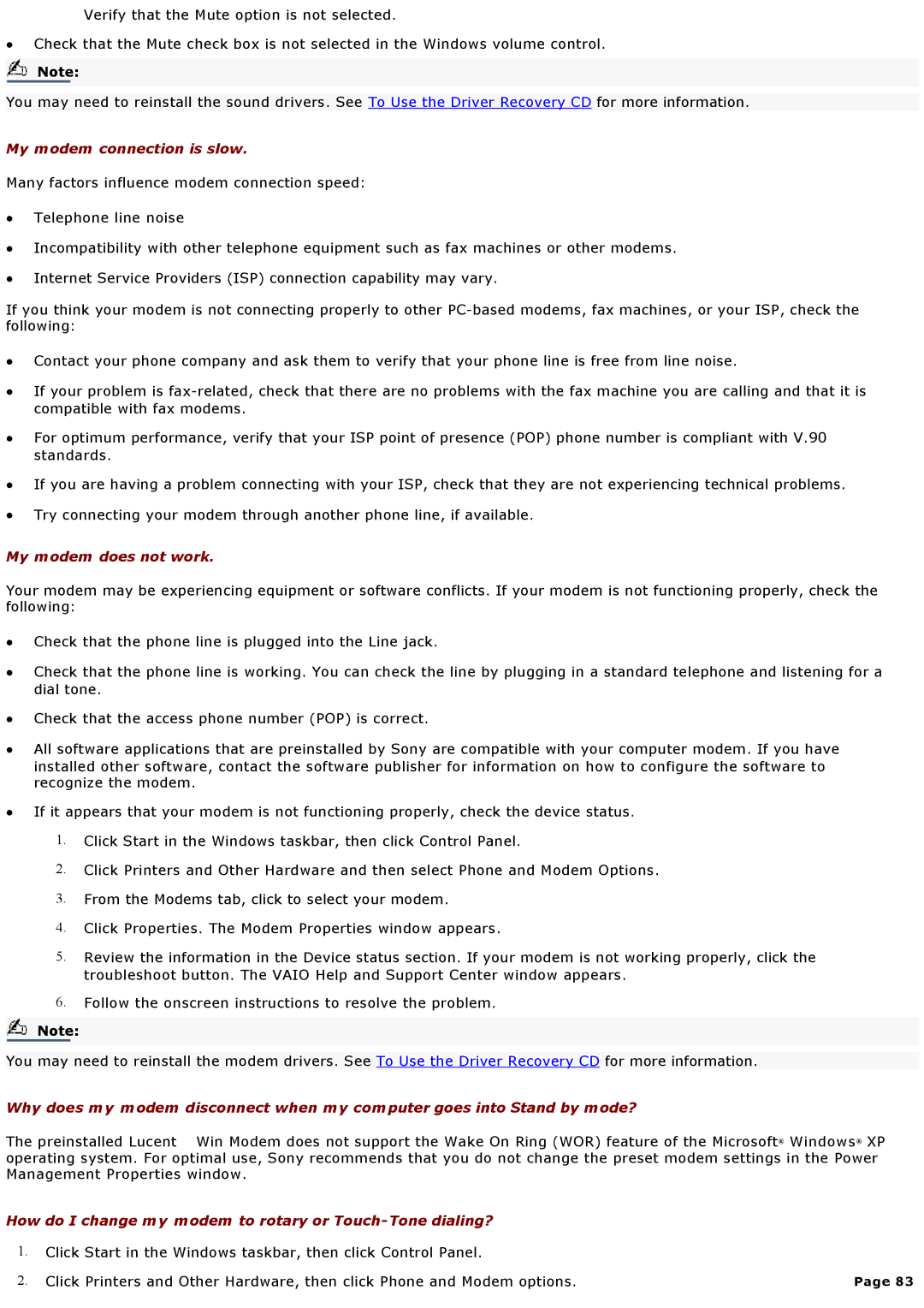 Sony MX manual My modem connection is slow 