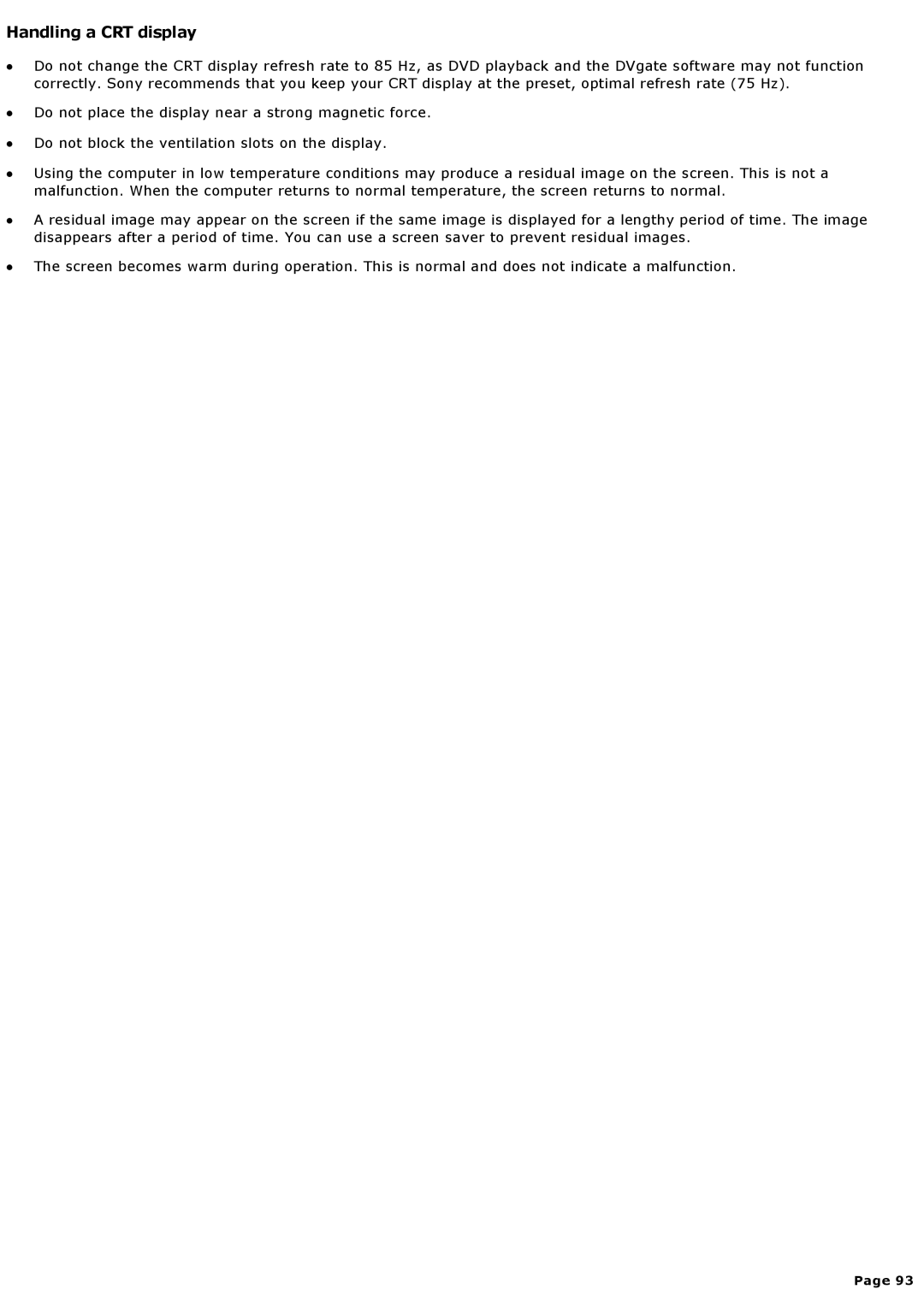 Sony MX manual Handling a CRT display 