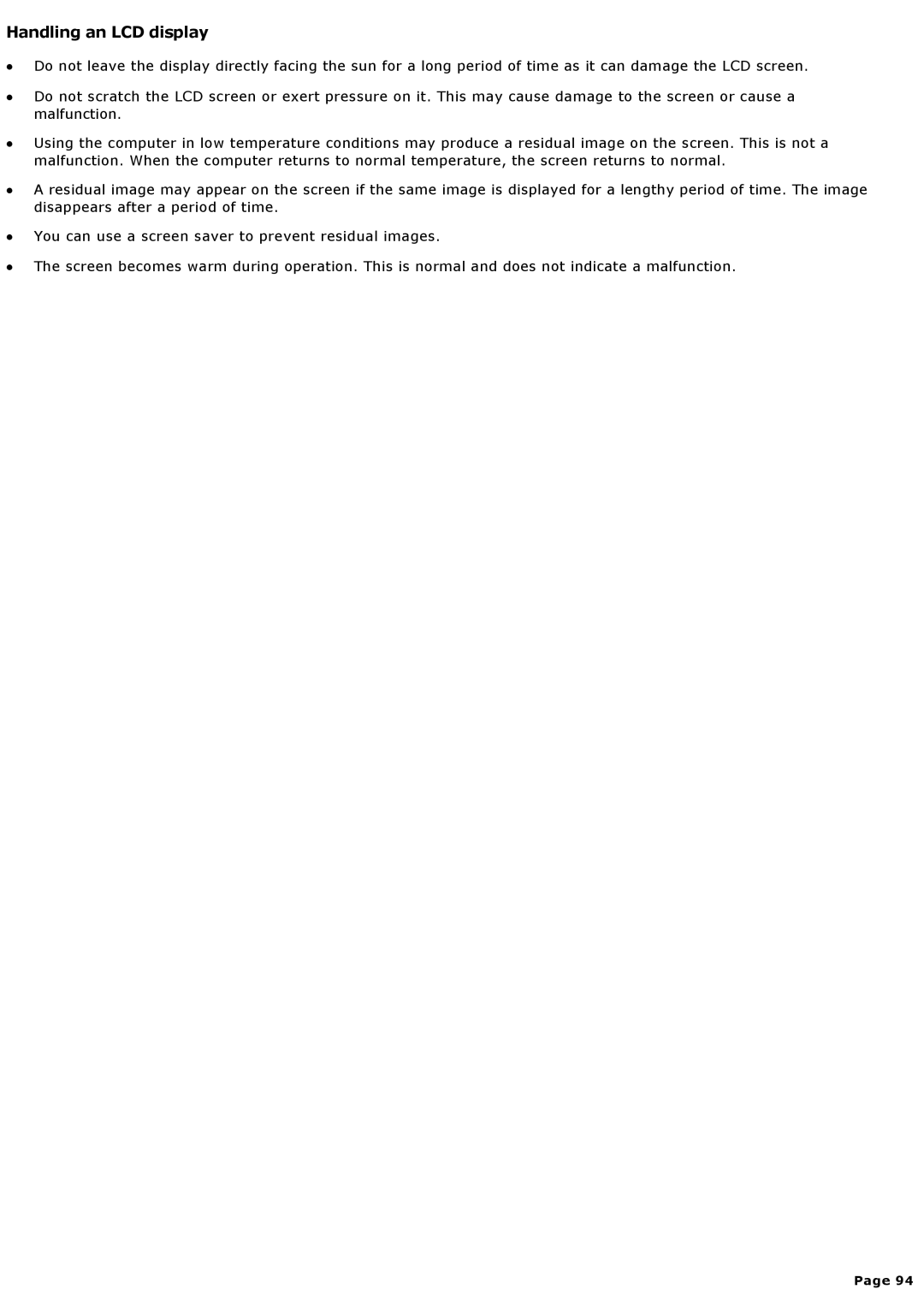 Sony MX manual Handling an LCD display 