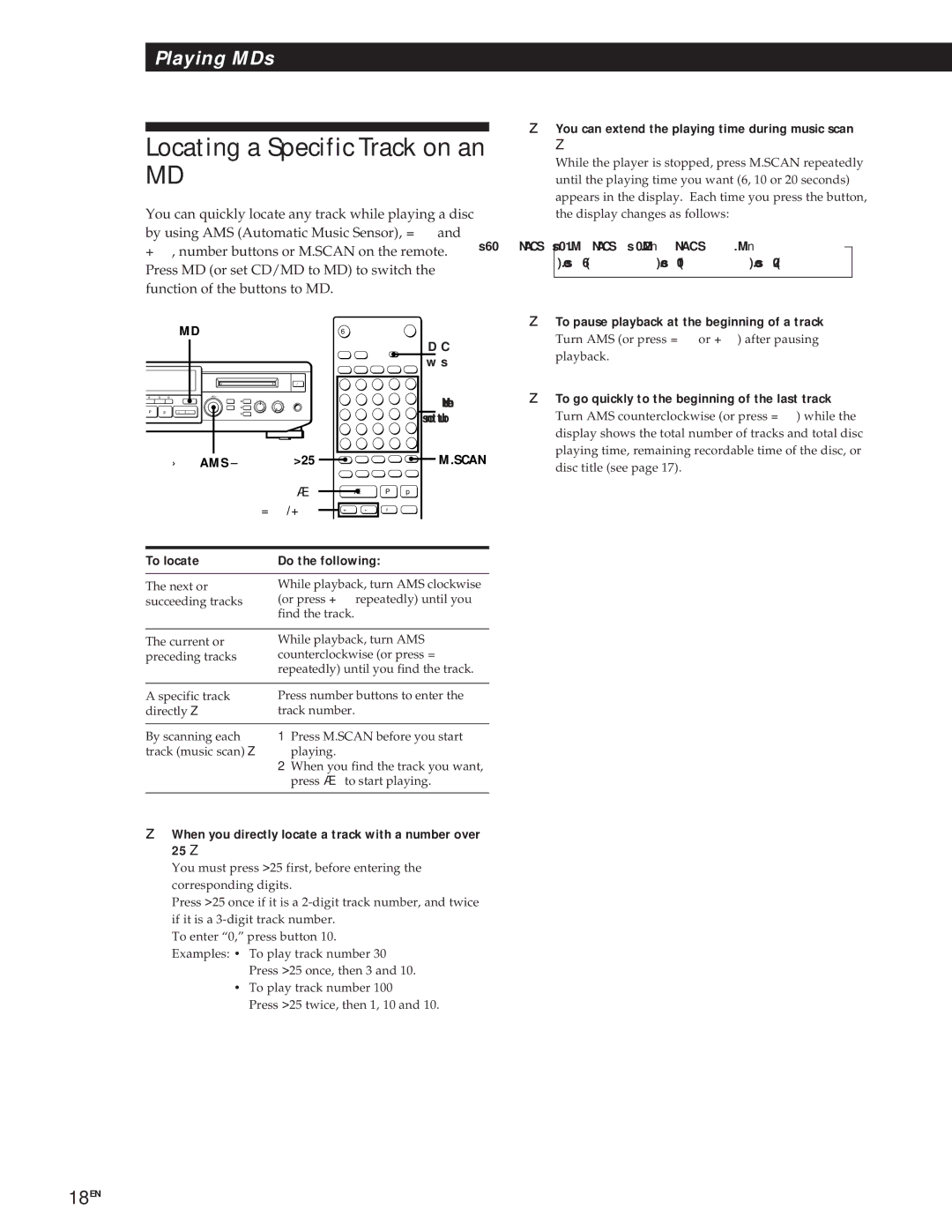 Sony MXD-D1 manual Locating a Specific Track on an, To pause playback at the beginning of a track 