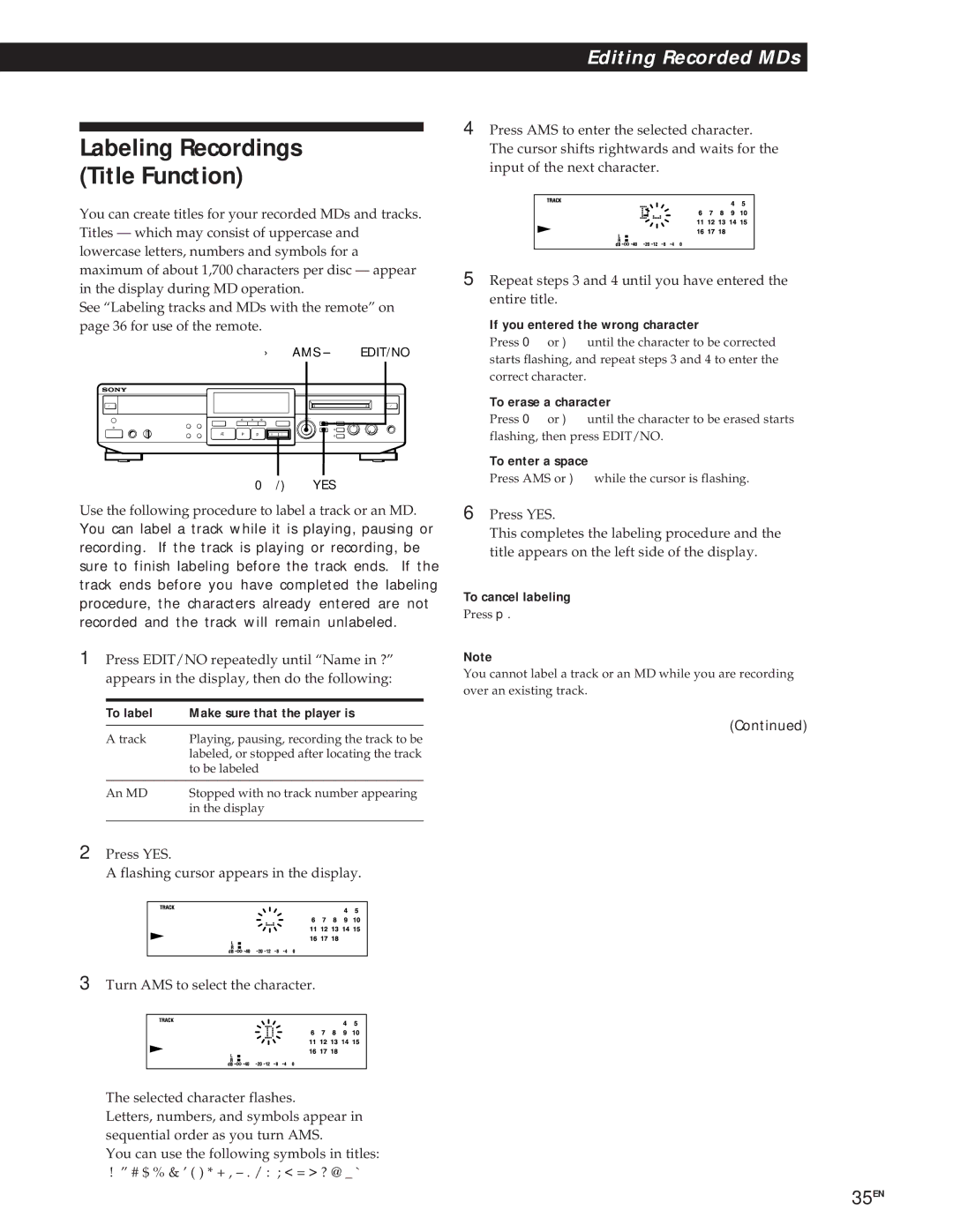 Sony MXD-D1 manual Labeling Recordings Title Function 