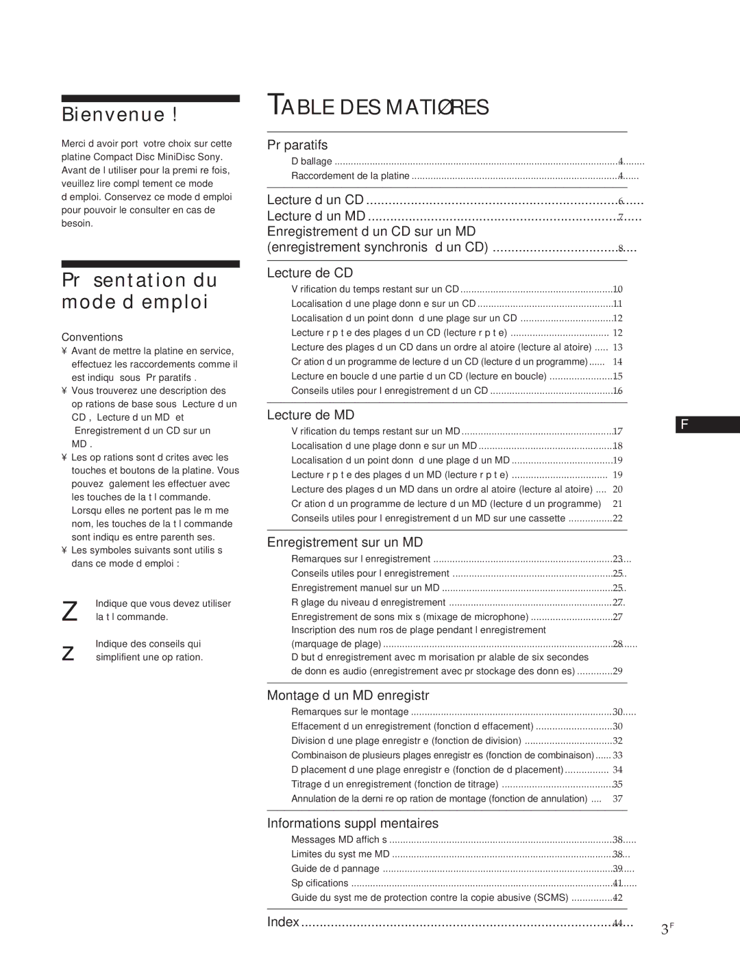 Sony MXD-D1 Bienvenue, Présentation du mode d’emploi, Lecture d’un CD Lecture d’un MD, Enregistrement synchronisé d’un CD 