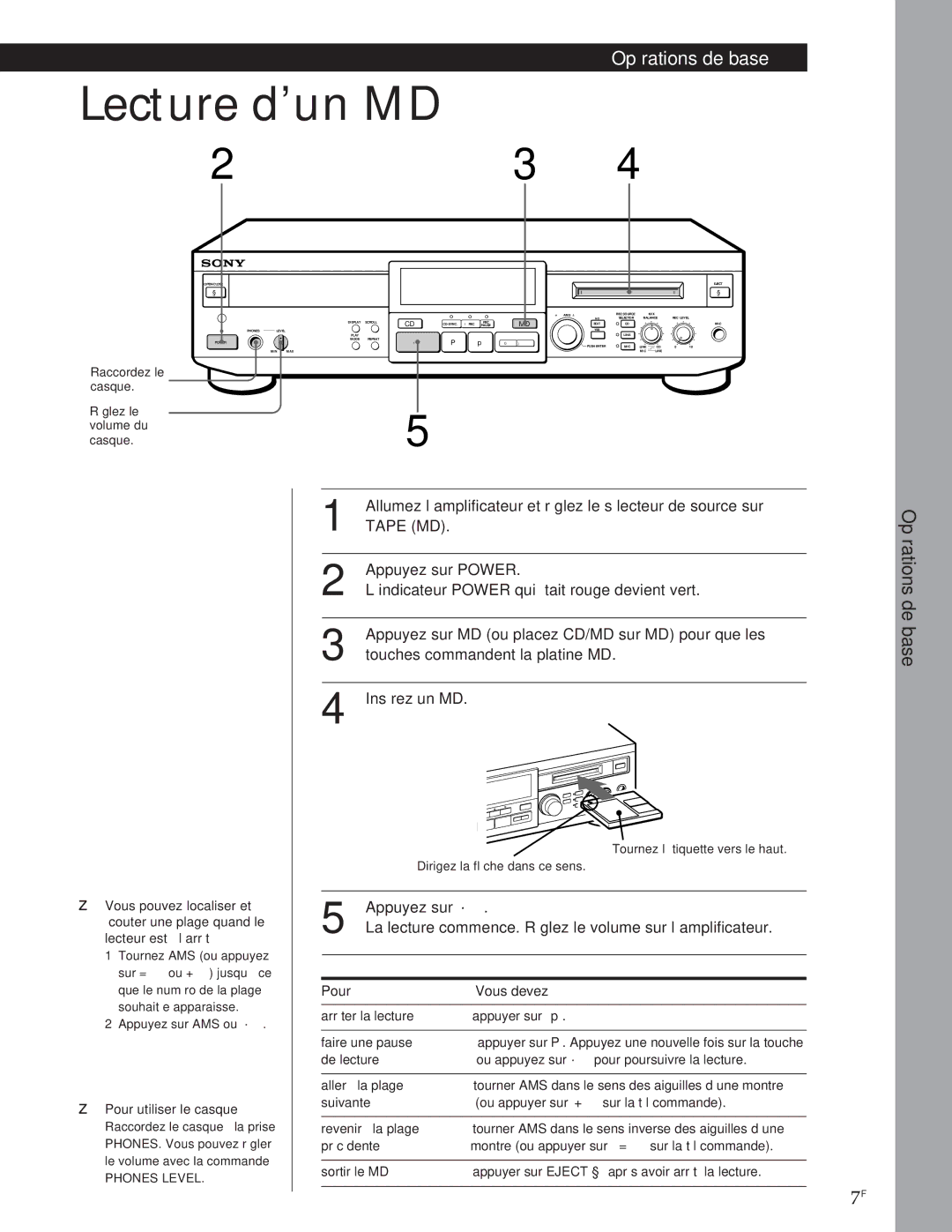 Sony MXD-D1 manual Lecture d’un MD 