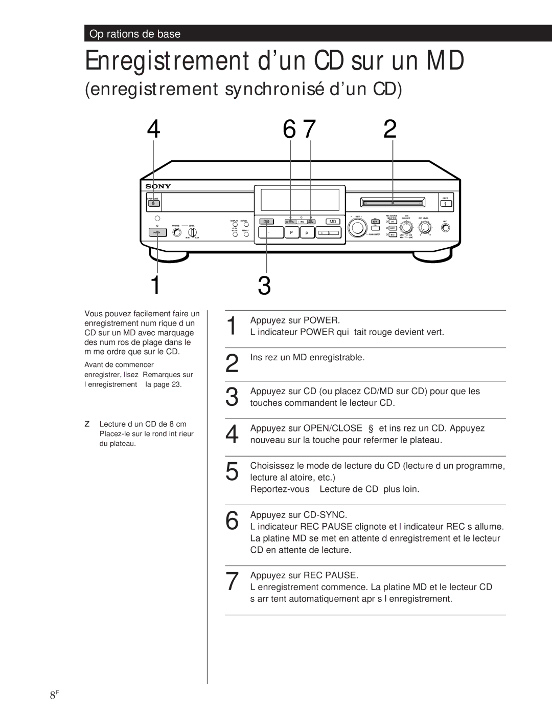 Sony MXD-D1 manual Enregistrement d’un CD sur un MD 