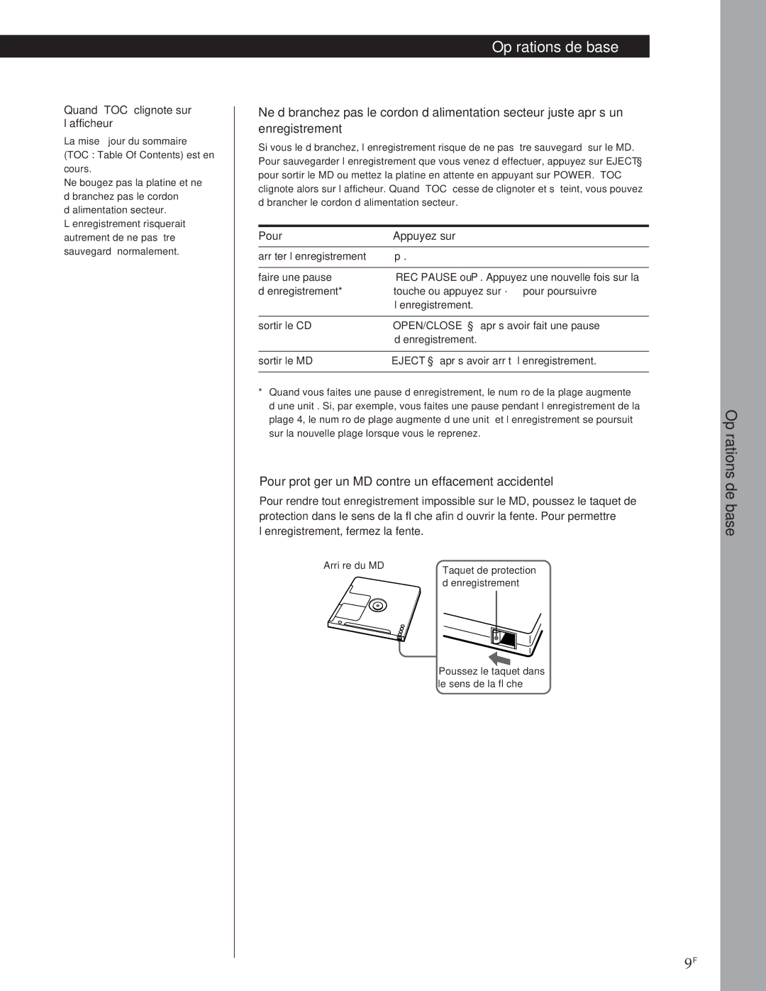 Sony MXD-D1 manual Quand TOC clignote sur l’afficheur, Pour Appuyez sur 