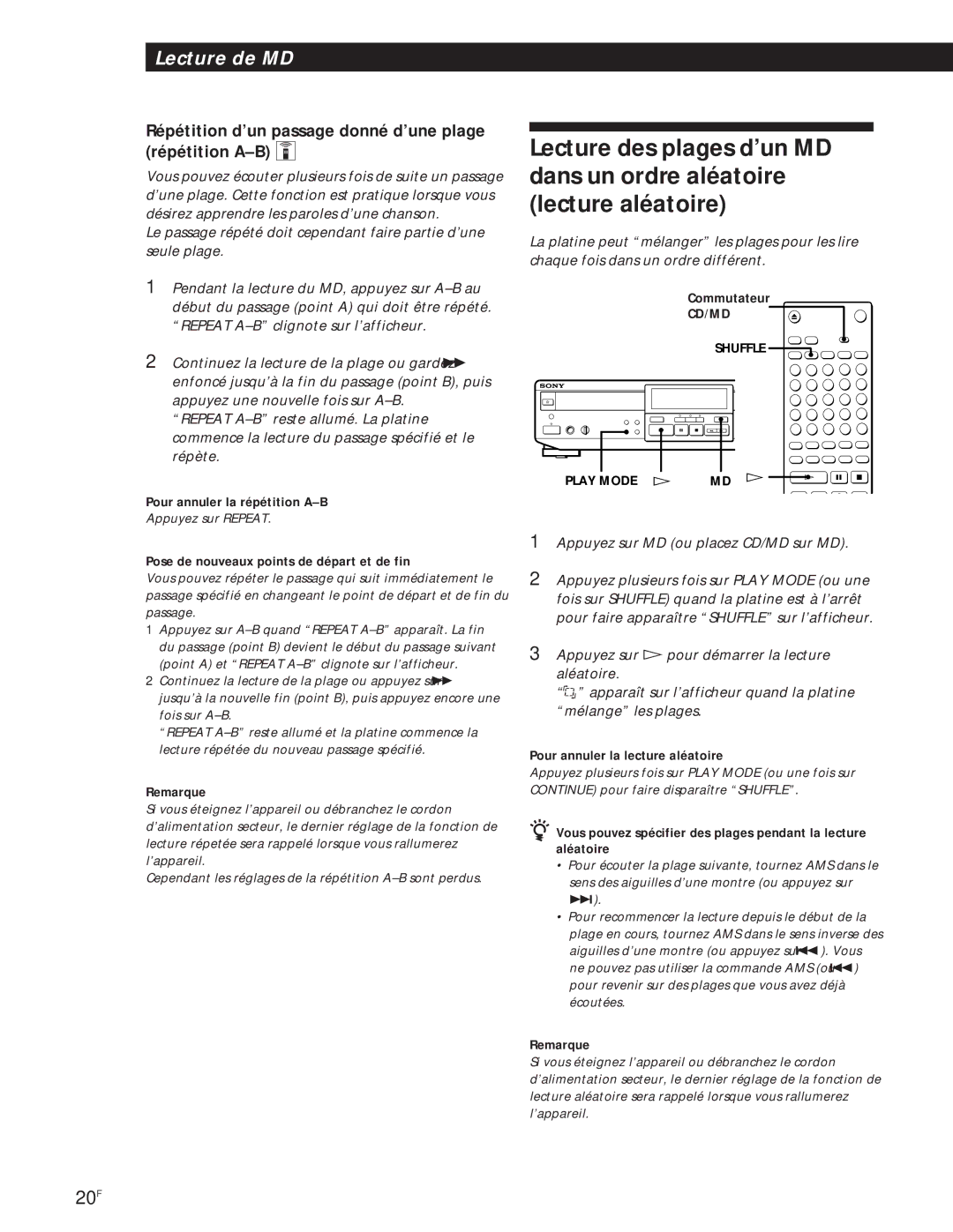 Sony MXD-D1 manual 20F 